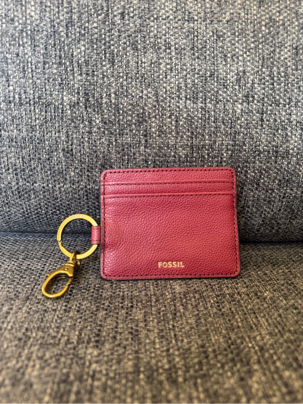 Fossil Burgundy Leather Card Holder with Gold Keyring